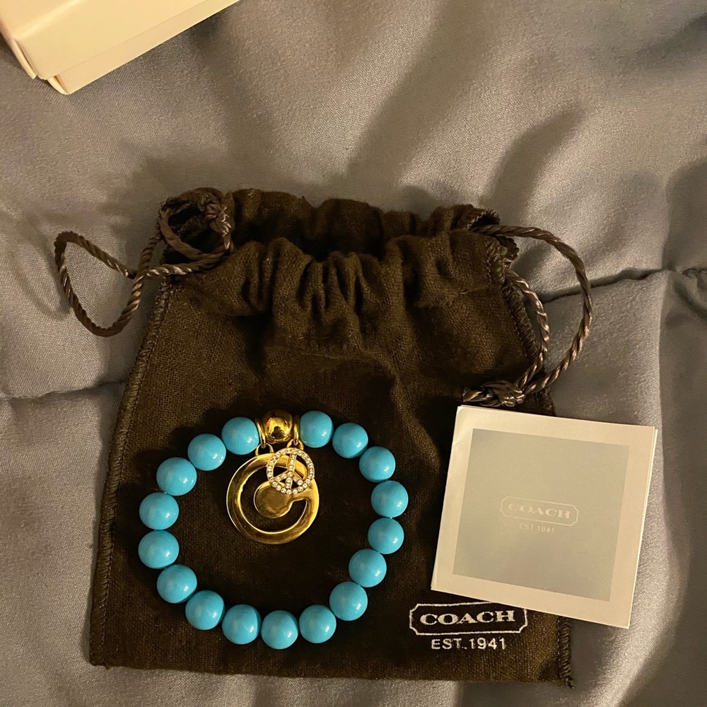 Coach Poppy C & Peace Sign Beaded Stretch Bracelet